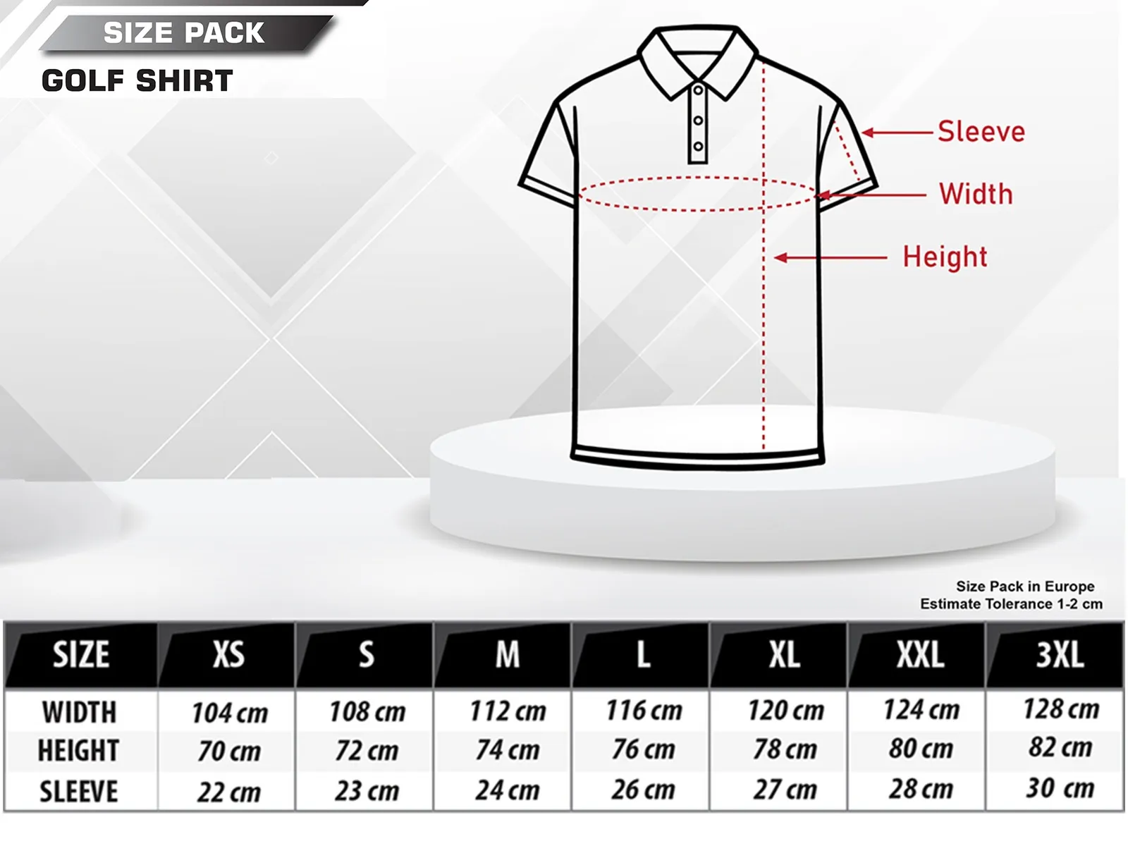 Size Chart Polo Shirt Golf